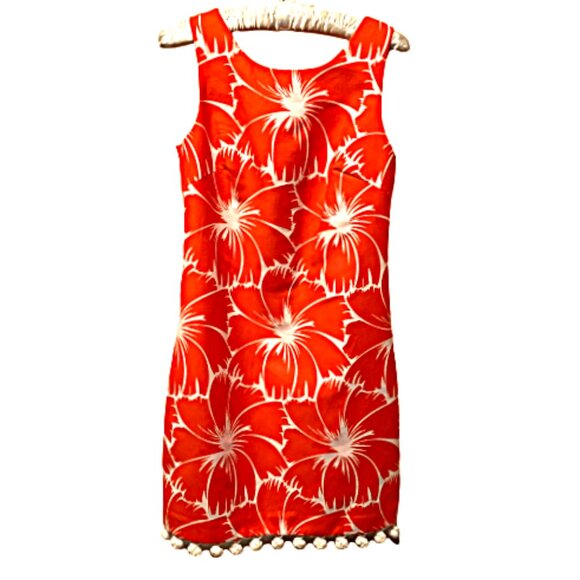 NEW Trina Turk Dress Pompoms Floral Coral Red White Lined Women’s 2 Pleasant NWT - Picture 4 of 16
